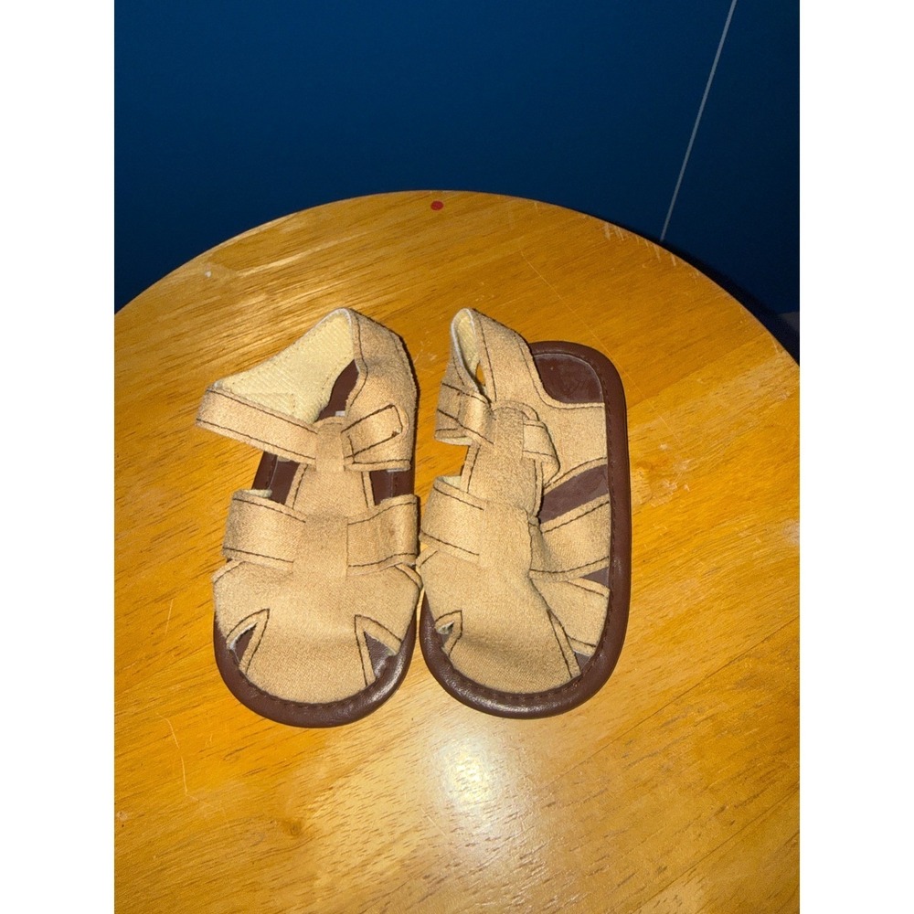 H&B Baby‎ Toddler Tan Faux Suede Fisherman Sandals Size 12-18M Brown Sole 55201